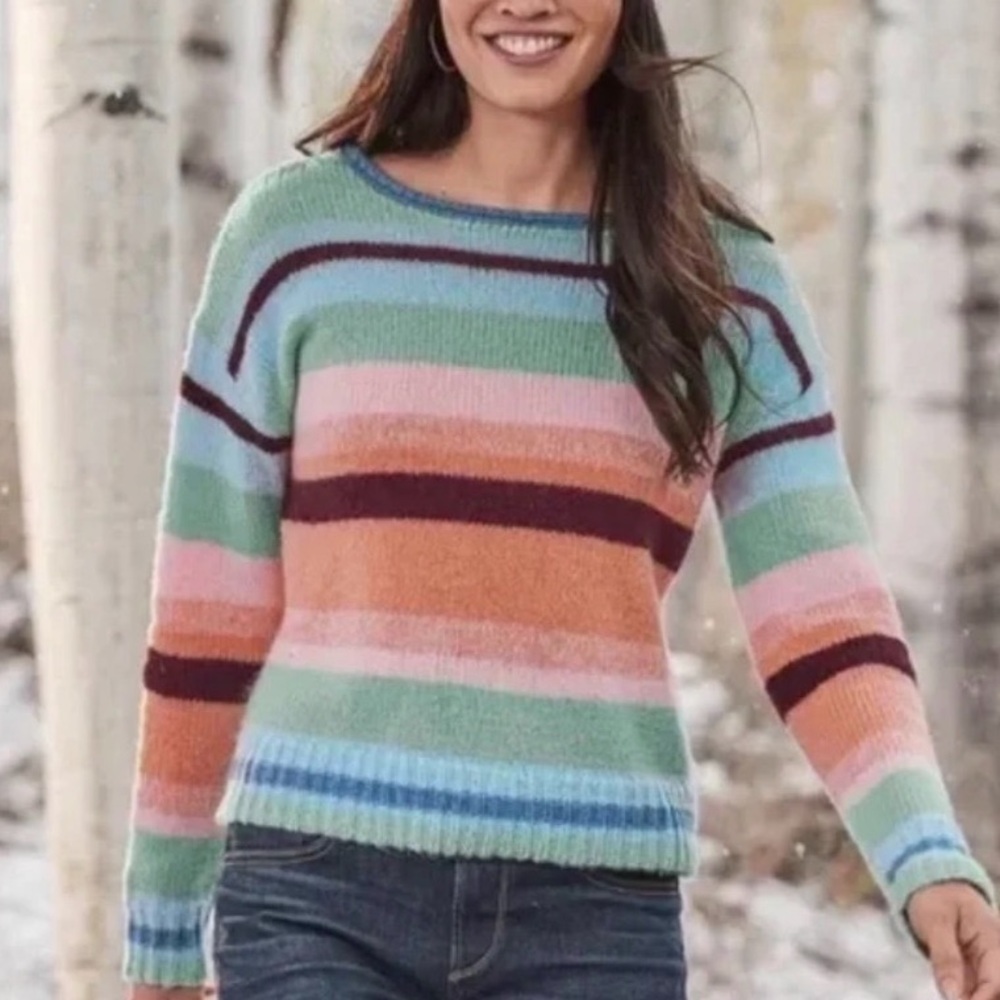 Sundance Long Sleeve Striped Multicolor Wool Blend Sibella Sweater